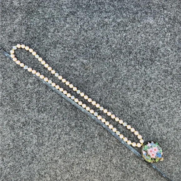 Handmade Cloisonne and Pink Pearl Necklace - Picture 8 of 8